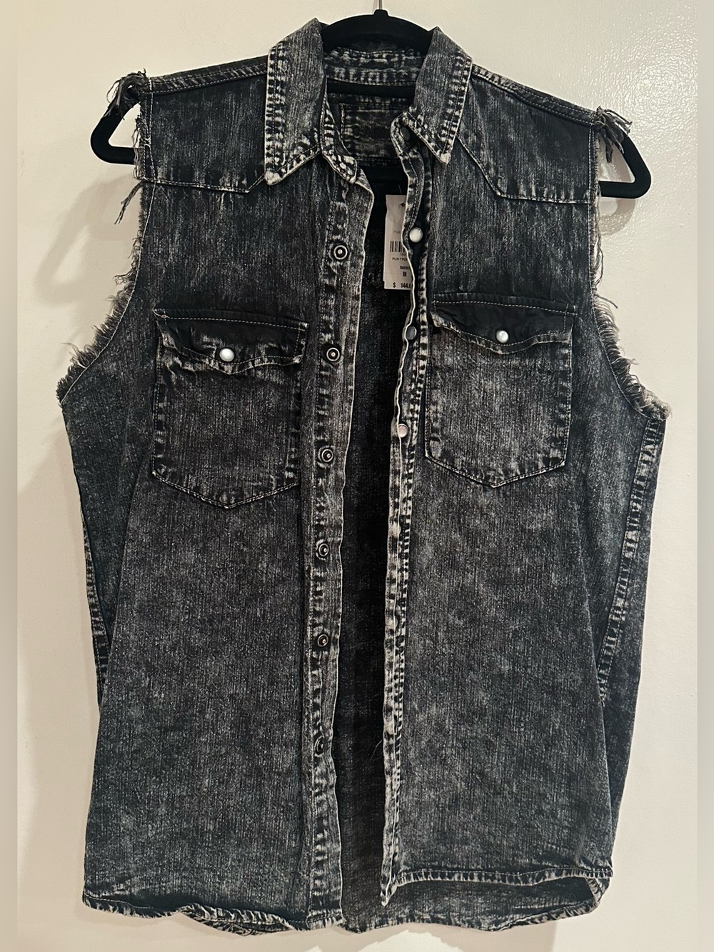 Carmar Washed Black Sleeveless Denim Button-Up Size M